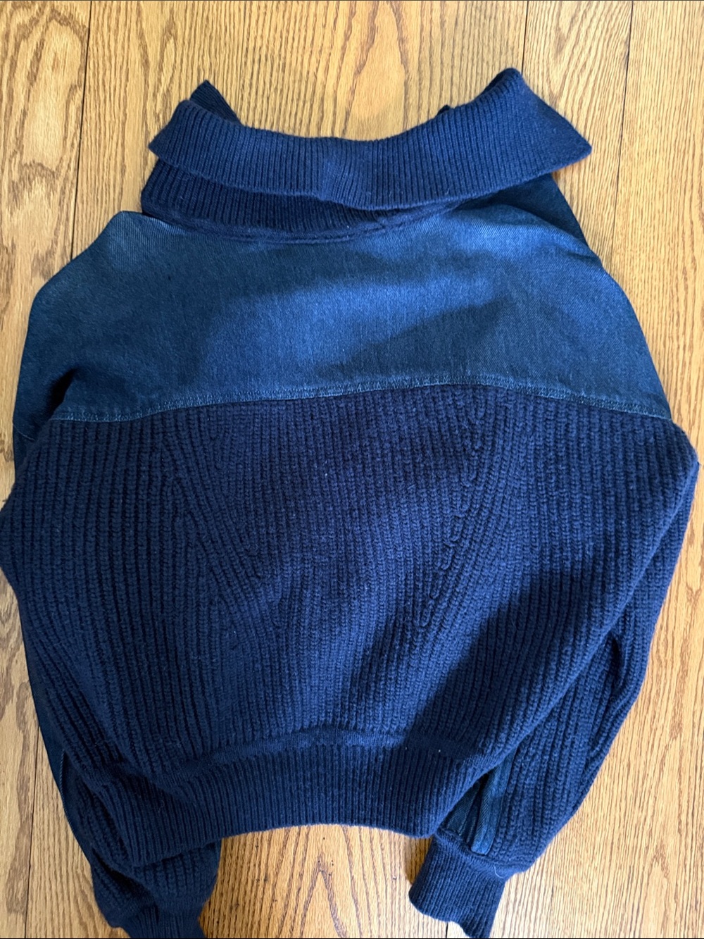 Collared Navy Ribbed Button-Front Women's Cardigan - Picture 4 of 4